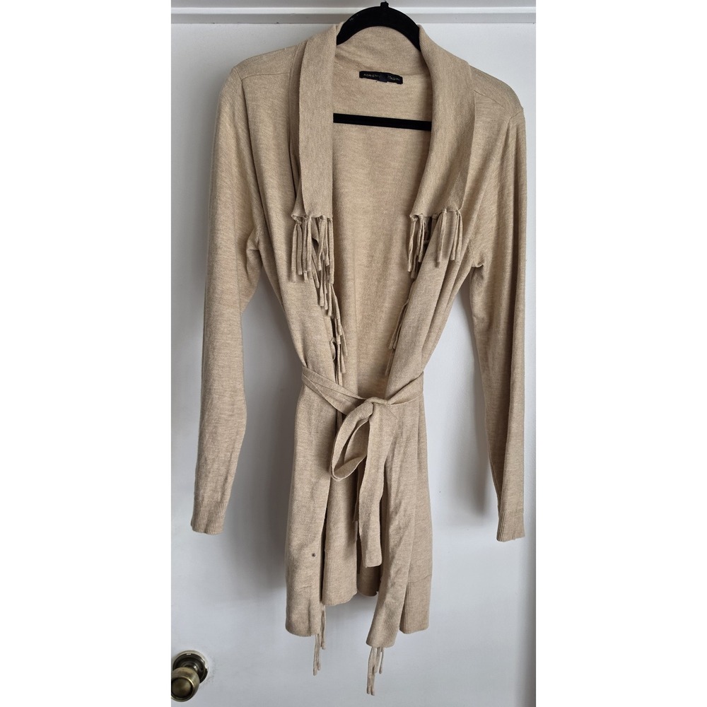 Adrienne Vittadini Faux Suede Cardigan M Beige Collared Long Sleeve Boho Western